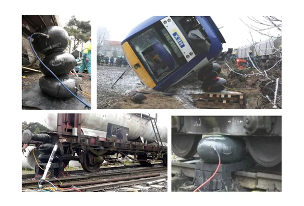 Spherical lifting air cushions used in railway rescue and heavy vehicle accident recovery