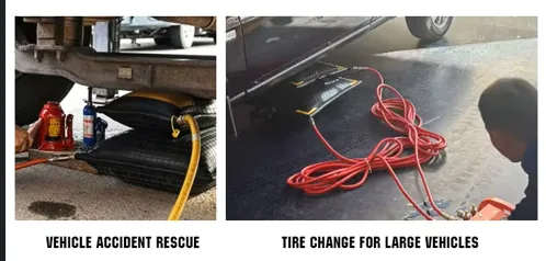 Flat lifting air bags for vehicle accident rescue and tire change